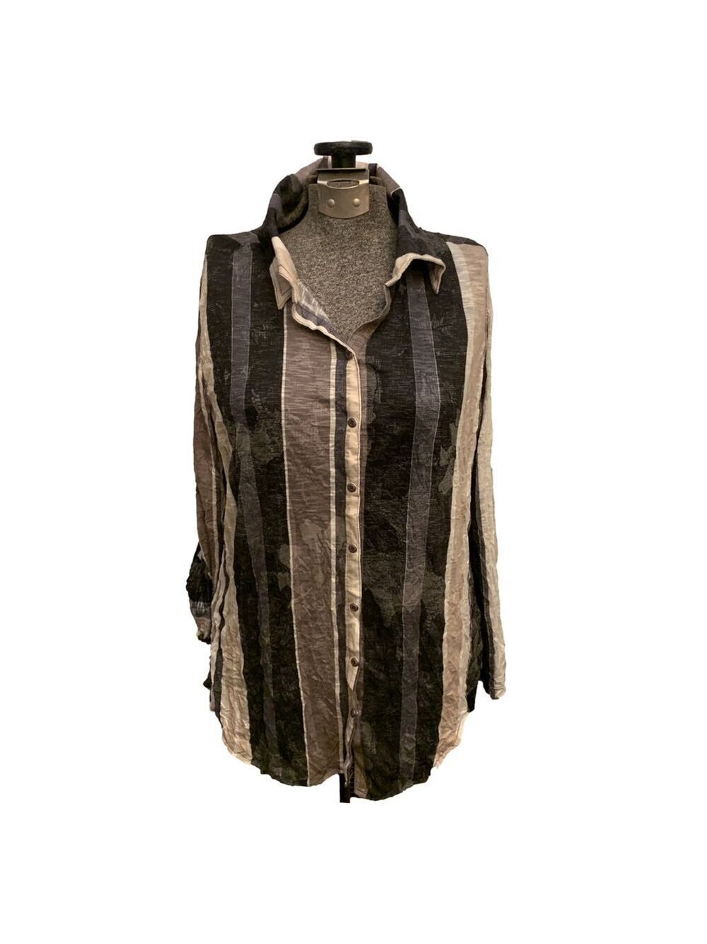 Women's david cline Black Gray Striped snap Down Shirt M